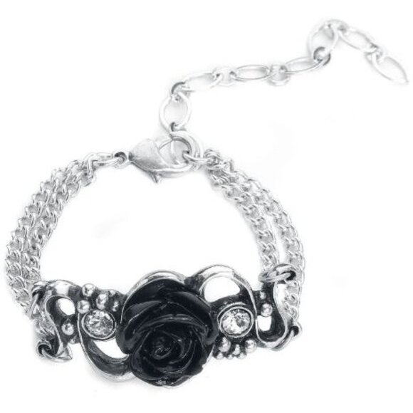 Bacchanal Rose Bracelet – Alchemy Gothic Retired ✦ Black ✦ Rare Pewter Charm - Picture 4 of 4